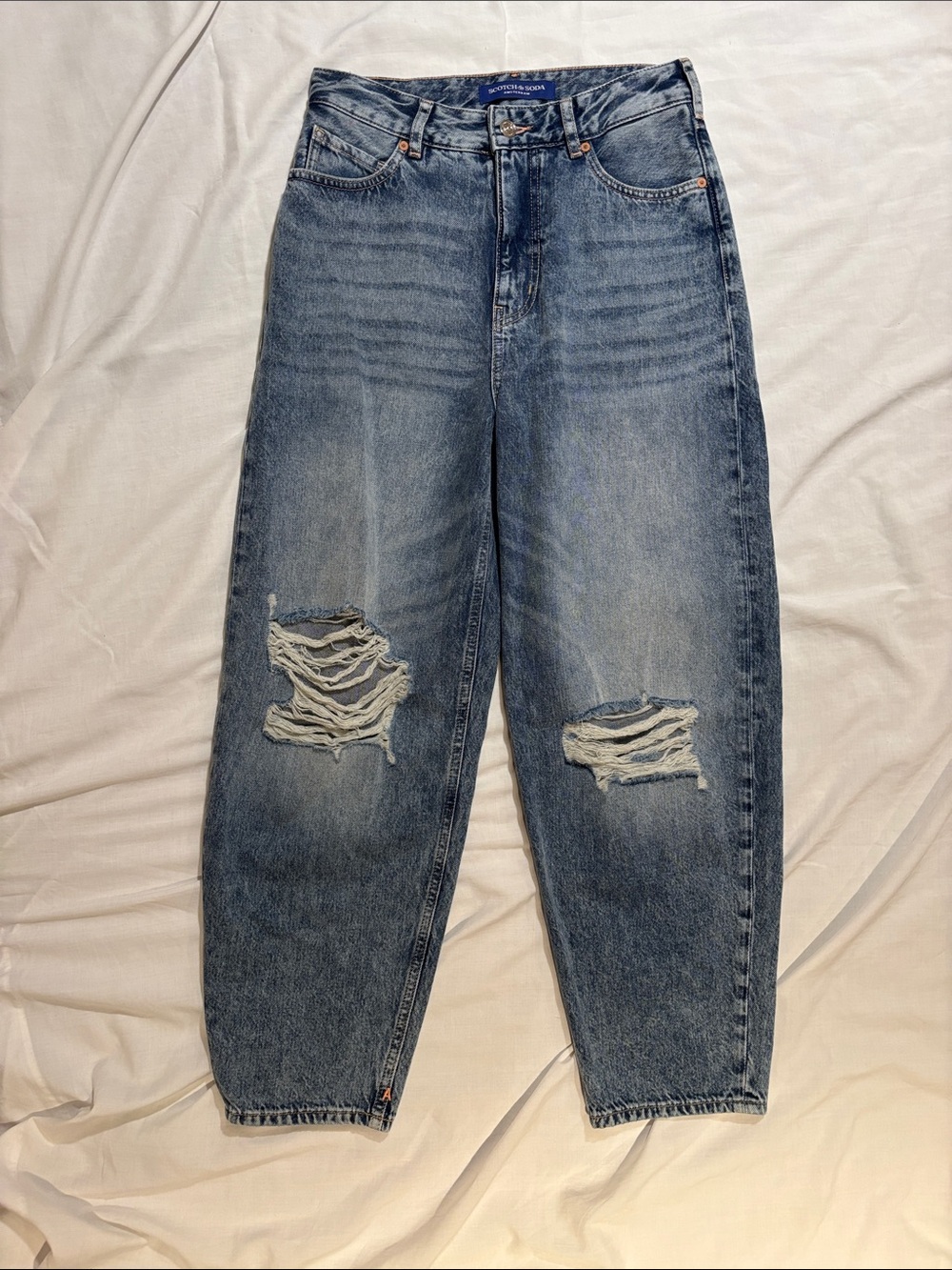 Scotch & Soda Distressed Blue Barrel Jeans